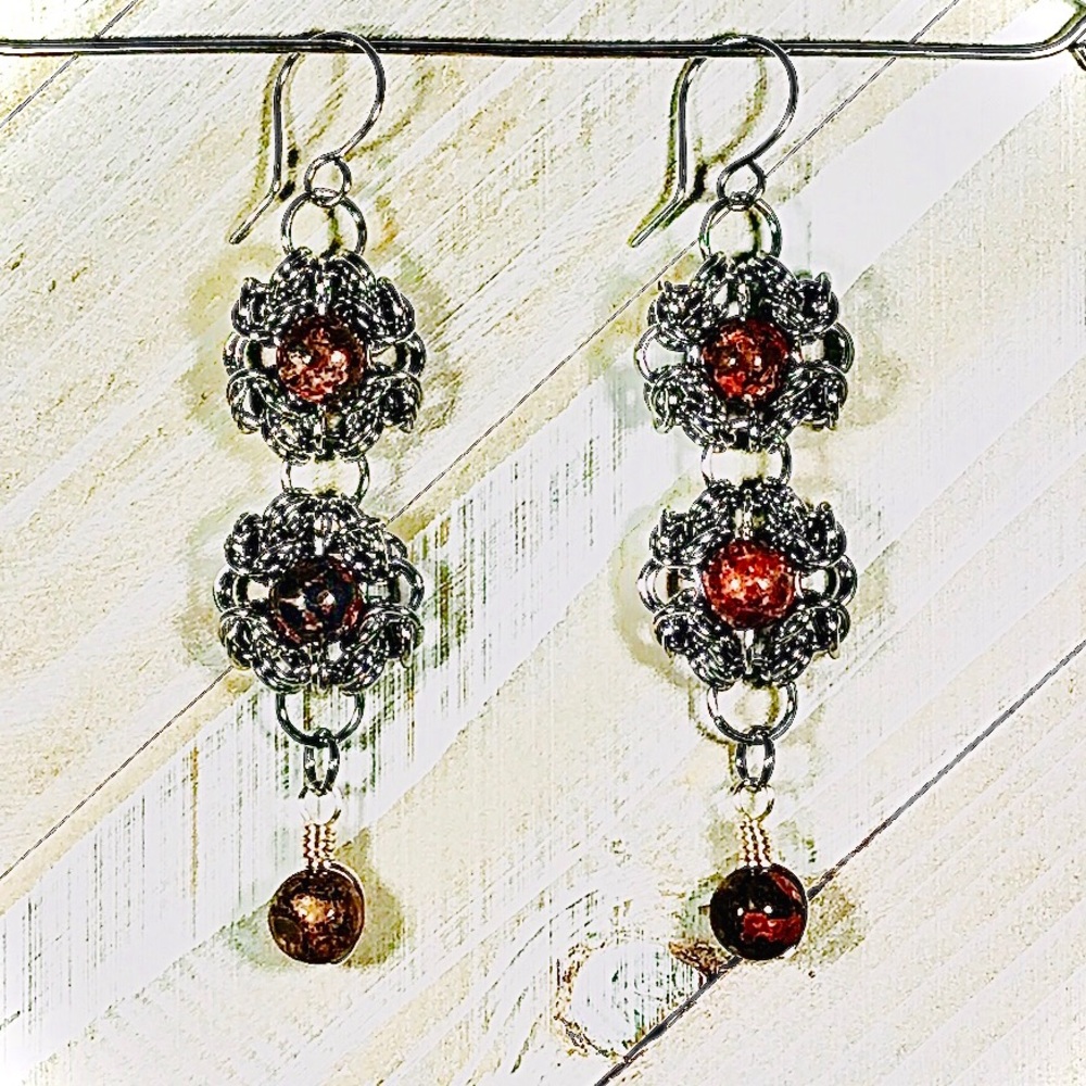 Artisan Leopard Skin Jasper Romanov Earrings - Picture 3 of 4